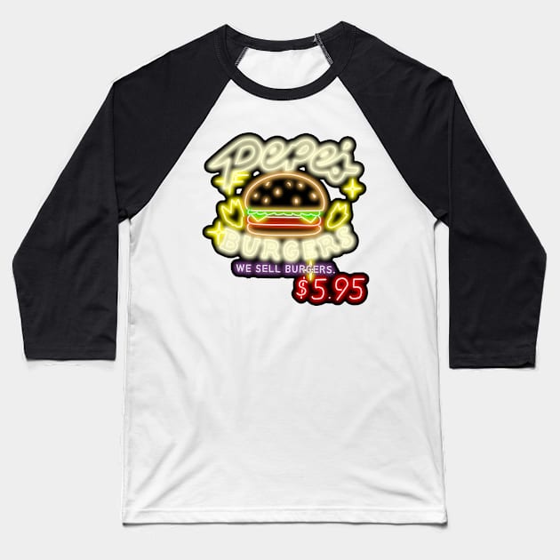 Neon Pepe's Burgers Logo from Steven Universe Baseball T-Shirt by gkillerb